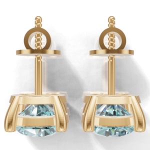 Pendientes de Botón Redondos de Paraiba Amarillo Cultivados en Laboratorio, en Plata de Ley 925 Chapada en Oro, Joyería Clásica para Mujer - Product Image 4