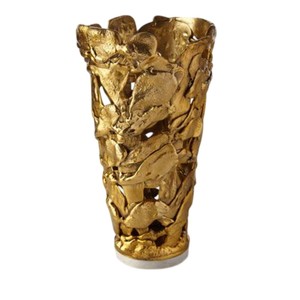 Modern Gold Ceramic Flower <b>Vase</b> <b>Set</b> of <b>3</b> Textured Slim Bottleneck Tabletop Decor for Wedding Centerpieces & Home Accents - Product Image 4