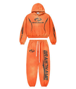 High Quality Custom Oversized Distressed Cropped Fleece Zipper-Up 100% Cotton Unisex Heavyweight Acid Washed Jogging Hoodie - Product Image 6