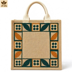Sac de courses en jute naturel avec laminage PP, 20 x 20 x 10 cm, impression 2 couleurs, poignée en ruban de coton, logo personnalisé, vente en gros, OEM - Product Image 2
