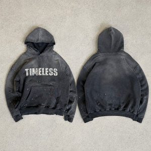 Sweat-shirt à capuche oversize à séchage rapide pour homme, en coton French Terry, style streetwear décontracté, avec logo frontal et design délavé, manches classiques - Product Image 1