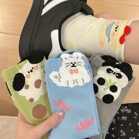 Chaussettes pour femmes avec un design amusant de dessins animés d'animaux, chaussettes mi-tube en coton pour le printemps et l'automne, chaussettes longues mignonnes pour étudiantes