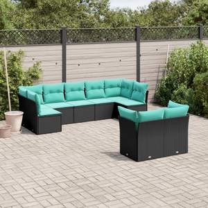 Conjunto de Sofá de Jardín de Ratán PE Negro con Patas Ajustables Grandes, Muebles de Exterior Cómodos y Elegantes - Product Image 1
