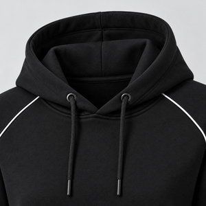 Sudadera con capucha vintage negra de algodón polar para mujer, con ribete en contraste, bolsillo canguro y cordón, estilo casual, ideal para primavera (ODM) - Product Image 4