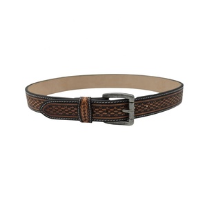 Ceinture en cuir véritable artisanale, motif panier, style western cowboy, décontractée, pour usage quotidien, boucle antique, unisexe - Product Image 4