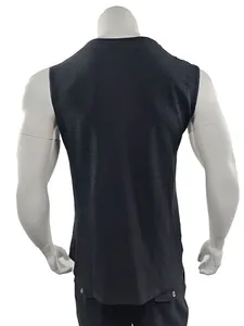 Men's <b>Black</b> O-Neck Solid Color Spandex Knitted Sleeveless <b>Tank</b> <b>Top</b> with Front Logo Casual Style - Product Image 3