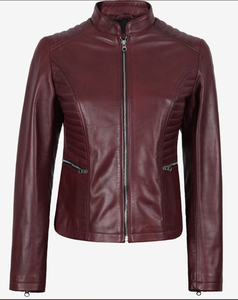 แจ็คเก็ตหนังแท้ทรงคาเฟ่เรเซอร์สำหรับผู้ชาย ขายส่ง OEM ทรงเข้ารูป สไตล์นักขี่มอเตอร์ไซค์ ปิดกระดุมแบบปกปิด  รับทำโลโก้ เป็นมิตรต่อสิ่งแวดล้อม - Product Image 1