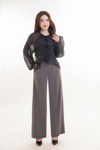 Camisa de gasa de nuevo estilo para mujer, suelta, versátil, con cuello redondo, manga larga, patrón sólido, prendas de vestir exteriores para primavera y otoño - Product Image 6