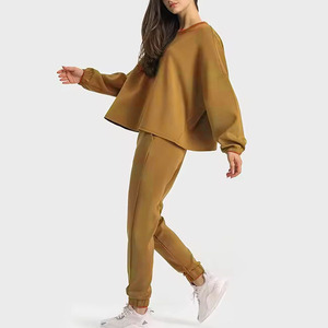 Conjunto Deportivo de 2 Piezas para Mujer, Sólido y Colorido, de Uso Múltiple, con Sudadera y Pantalones Deportivos, Corte Holgado, Cómodo, de Algodón - Product Image 5