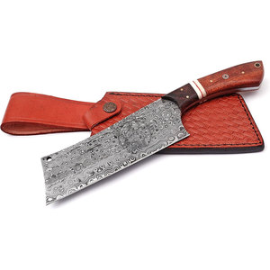Custom Handmade Damascus Steel Chef Cleaver Knife 7" Full Tang Fixed Blade Ambidextrous Raindrop Surface Kitchen Chopper W/Wood - Product Image 1