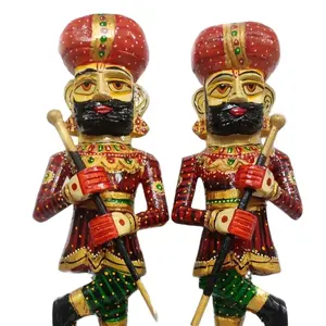 Pack of 2 Wooden Handicraft Darbaan Royal Guard 15inch Statue Showpiece for Decor Home Drawing Room Traditional & Antique Gift