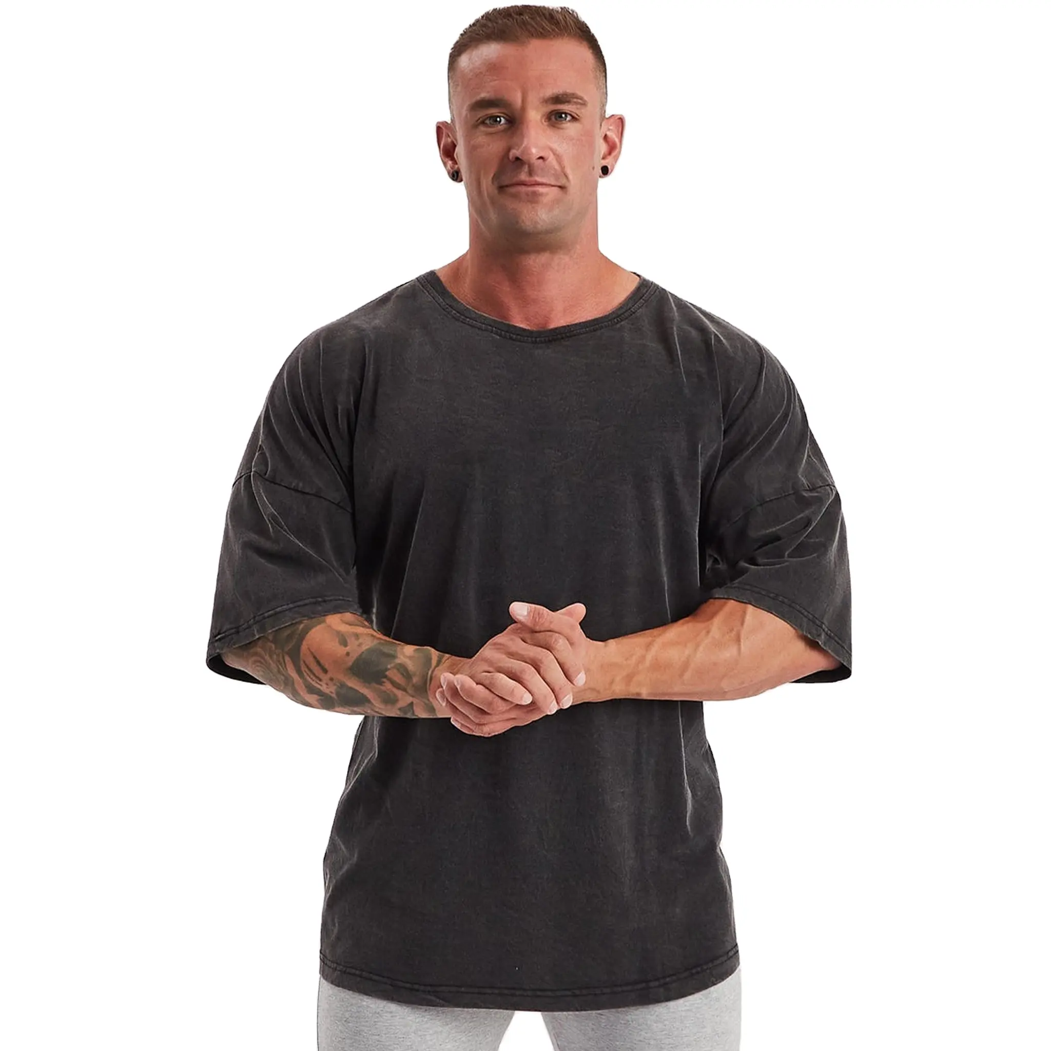 Vente en gros OEM Streetwear personnalisé unisexe t-shirt uni vintage délavé à l'acide vêtements de marque t-shirt en coton pour hommes