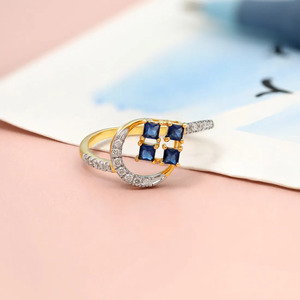 Blue Color Stone Geometric Loop Diamond Ring - Product Image 1