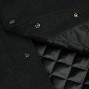 Black Wool Hooded Waterproof Stand Varsity <b>Jacket</b> <b>Men</b> Classic Quilted Lining Bomber Style Winter Streetwear Outerwear Casual - Product Image 2