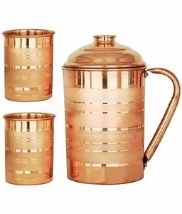 Traditional <b>Copper</b> Water Pitcher Jug Pure Metal Drinkware for Home Kitchen Dining <b>Table</b> Wellness Use - Product Image 1