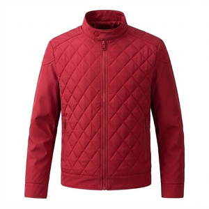 Men's Diamond <b>Pattern</b> <b>Quilted</b> <b>Jacket</b> Lightweight Full Zip Stand Collar Outerwear - Product Image 1