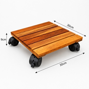 Support de plante minimaliste en bois d'acacia carré de 30 cm, 4 roulettes en PP verrouillables à 360 degrés, support de pot roulant de 80 kg pour sol intérieur/extérieur - Product Image 4