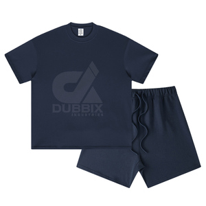 2026 Summer <b>Knitted</b> Breathable Oversized Short Sleeved Men's Casual Sports T-shirt <b>Set</b> Solid Bat - Product Image 1