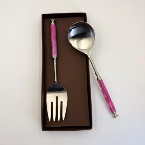High Quality Metal Decorative Serving Set Stainless Steel Silver Salad <b>Server</b> Set With Resin Handle Kitchenware Spoon Set - Product Image 5