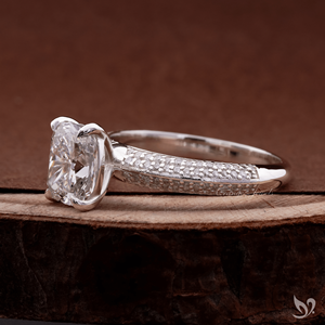 Micro pave band 2 CT elongated <b>cushion</b> lab grown diamond <b>ring</b> in 10K white gold IGI certified modern engagement <b>ring</b> - Product Image 3