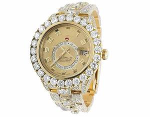 BOJ R.O.L.E.X.043 Montre pour homme en acier, quartz analogique, avec chiffres et lettres, entièrement sertie de moissanite, de luxe, tendance, 41MM, étanche 3BAR, style Hip Hop - Product Image 1