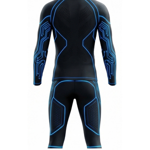 Ensemble de sport 2 pièces unisexe côtelé sans couture, legging de yoga et haut court à manches longues, respirant et à séchage rapide, vente en gros - Product Image 3