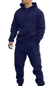 Conjunto Deportivo para Hombre, Transpirable, con Lavado Ácido, Logotipo Personalizado, Color Azul, Corte Ajustado, Sudadera con Capucha y Pantalones Joggers, Bolsillo Canguro, 4 Bolsillos - Product Image 5