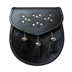 Professional Scottish <b>Kilt</b> Semi Dress in Different Colors with Leather Semi Sporran <b>Bag</b> Featuring Rampant Lion Tassels - Product Image 1