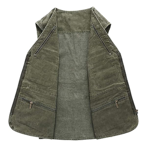 Gilet en jean pour homme, couleur unie, décontracté, en mélange de coton lavé, longueur normale, sans col, pour l'automne - Product Image 4