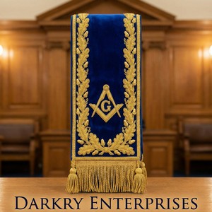 Écharpe de cérémonie maçonnique en velours violet avec broderie à la main en fil d'or et bordure à motif grec, personnalisée pour loge, avec franges - Product Image 4