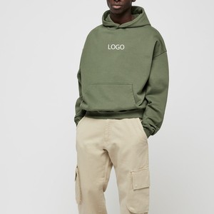 Sudadera con capucha y cremallera de felpa 100% algodón verde ahumado para hombre, oversize, corte holgado, hombros caídos, logotipo personalizado, ropa urbana, suministro al por mayor - Product Image 4