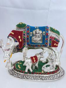 Statue de veau en aluminium avec finition en pierre complexe, art populaire, décoration intérieure religieuse, artisanat métallique, cadeau - Product Image 3