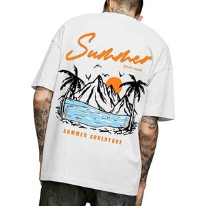 T-shirt d'été décontracté à manches courtes imprimé, style streetwear, 100% coton peigné - Product Image 1