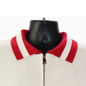 Cárdigan de punto unisex a rayas con cuello vuelto y cremallera completa, estilo vintage, con letras griegas personalizadas para fraternidades y hermandades universitarias. - Product Image 3