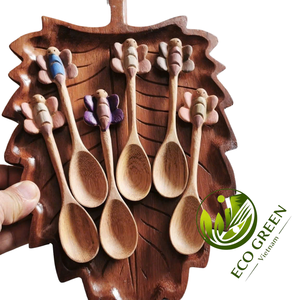 Cuillère en bois à manche en forme de feuille, faite à la main, en bois naturel, ustensile de cuisine rustique, outil de service écologique, cadeau botanique pour la maison - Product Image 5