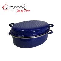 Panci Panggang Bulat Baja Karbon Lapis Enamel Berkualitas Tinggi 0.8mm, Diameter 16 Inci, Dilengkapi Tutup, untuk Hadiah Liburan dan Thanksgiving