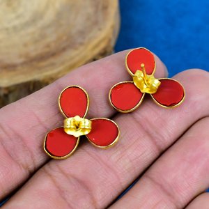 Handmade Red Coral Pear Shape Gemstone Stud Earrings 18k Gold Micron Over 925 <b>Sterling</b> <b>Silver</b> - Product Image 4