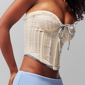 Top corsé sin tirantes para mujer, con efecto push-up, atado frontal, estilo bustier, top corto de verano, sexy, tipo tubo, con cordones frontales, ajuste ceñido. - Product Image 4