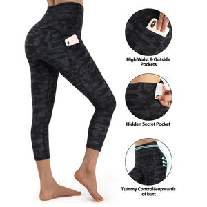Women's High Waist Capri <b>Leggings</b> <b>Black</b> Camouflage Print Knitted Spandex Polyester Sporty All Seasons Stretch Breathable - Product Image 6