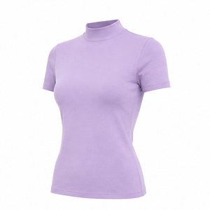 Camiseta Personalizada de Manga Corta con Cuello Redondo para Mujer, Color Lila Suave, Corte Clásico Ajustado, en Jersey de Algodón Elástico Suave - Product Image 3