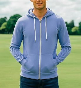 Sweat-shirts à capuche pour hommes, coupe classique, avec logo personnalisé, fabrication OEM, 100% coton, options de couleurs unies, fermeture éclair contrastée, cordon de serrage. - Product Image 5