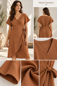 Women's Cotton Linen Knee-Length Breathable Wrap <b>Dress</b> <b>Short</b> Sleeve Tie Waist Casual Daily Summer Beach Vacation Resort Wear - Product Image 6