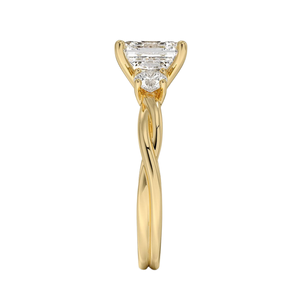 Anillo de oro con diamante cultivado en laboratorio, corte Asscher, estilo de compromiso de tres piedras en oro de 14K y 18K, banda retorcida, anillo nupcial para mujer - Product Image 3