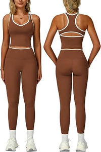 2 Piece Solid Yoga Set Sleeveless Crop <b>Top</b> High Waist Leggings Contrast Binding Breathable Spandex/Nylon Fitness Wear Front - Product Image 2