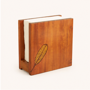 Handcrafted <b>Rustic</b> <b>Wooden</b> Napkin Holder With Leaf Inlay For Restaurant & Hotel Tabletop Tissue Paper Stand Organizer Low Price - Product Image 1