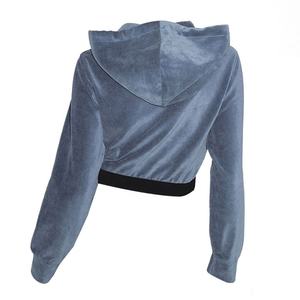 Sudadera con capucha corta azul cielo para mujer, informal, de manga larga, con cordón ajustable - Product Image 4
