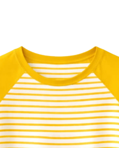 Custom Yellow <b>White</b> Striped Raglan T Shirt Cotton Summer Casual Wear Tee Contrast Sleeve Round Neck OEM Supplier Manufacturer - Product Image 5