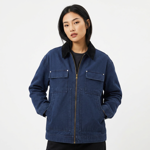 Navy Blue Men's <b>Denim</b> Jacket Style Full-Zip Turn-down Collar Regular Fit Cotton <b>Material</b> Autumn Wear - Product Image 4