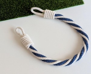 Navy-White Rope Curtain <b>Tieback</b> – Slim Braided Cotton & Jute Holder - Product Image 4