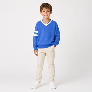 Nouveau design de pulls d'hiver élégants pour bébés garçons pour enfants pulls à col en V et à rayures - Product Image 3